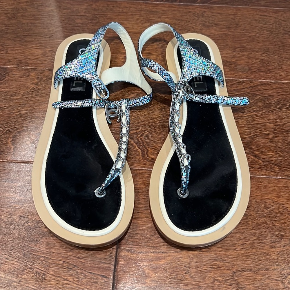 Chanel Braided Chain Thong Sandal 40